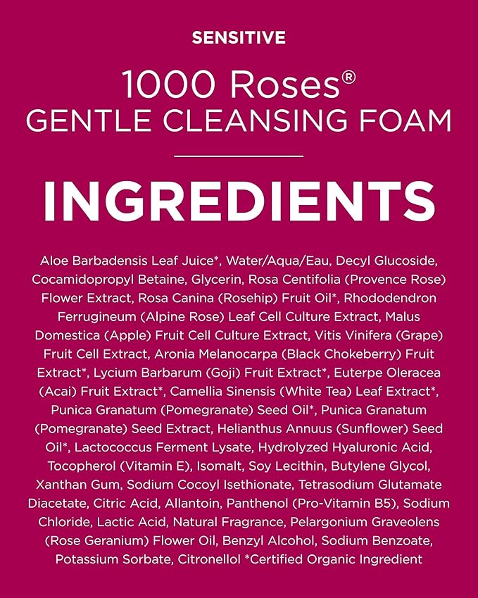 Andalou Naturals 1000 Roses Gentle Cleansing Foam | Foaming Face Wash with Rose Stem Cells & Organic Aloe Leaf Juice | Hydrating Daily Cleanser for Sensitive Skin | 5.5 fl oz