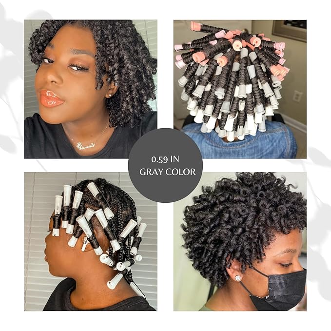 Perm Rods,60 pcs Hair Rollers for Natural Hair Long Short Styling Tool Curlers Small Size 0.59 inch Gray Color