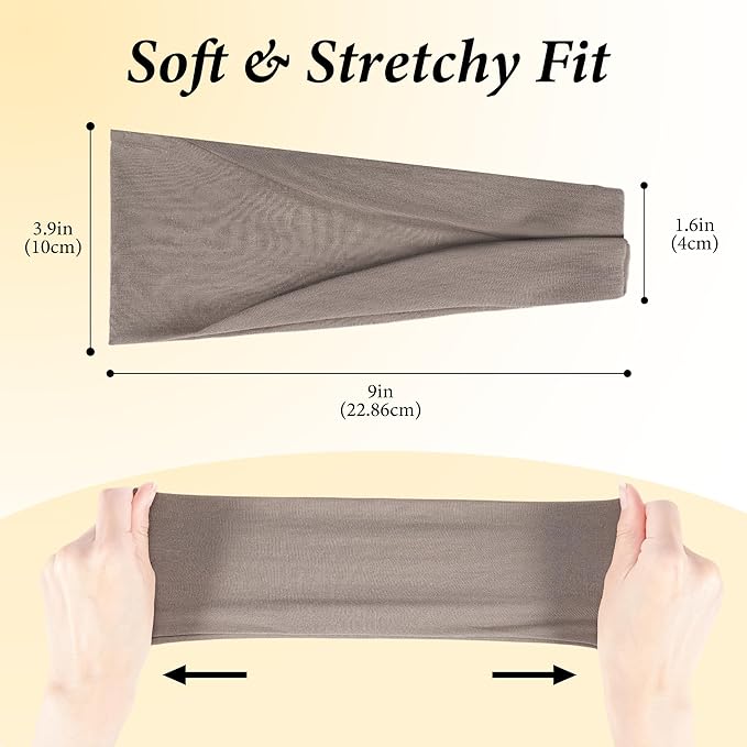 Headbands for Women Non-Slip Workout Hair Bands, 6 Pack Stretchy Athletic Soft Sweatbands, Elastic Cloth Fabric Headband, Fashion Head Bands for Yoga Running Sports Gym Sports Exercise