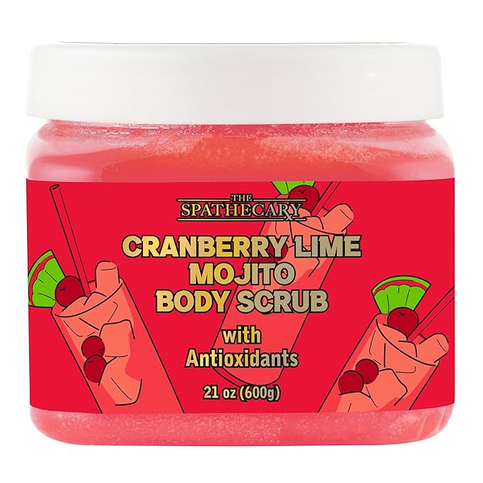 Cranberry Lime Mojito Sugar Scrub - Exfoliating & Hydrating Body Scrub With Antixoidants & Vitamin C To Help Soften & Smooth for Glowing Skin, Body Care Exfoliator & Cleanser, 21 oz