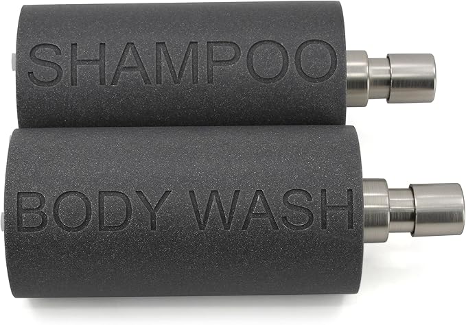 Resin 2 Pack Shampoo, Conditioner or Body Wash Dispenser Set, Luxurious Refillable Pump Bottles with Matte Pump Top and Embossed Text, Durable Design for Bathroom and Shower