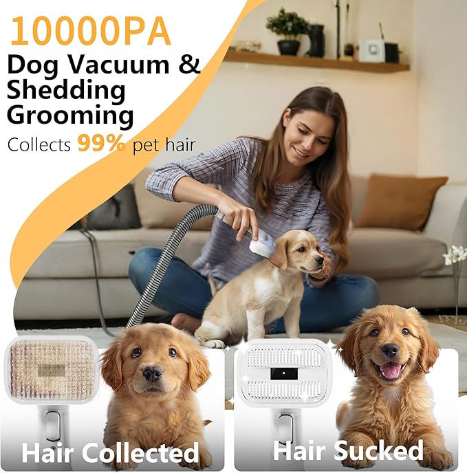 FOTING Dog Grooming Vacuum & Dryer Kit, 2.1L Double Dust Cup 10000pa Dogs Vacuums for Shedding Grooming, 6 in 1 Grooming Tools Cleaning, Low Noise Pet Grooming Vacuum for Dogs, Black