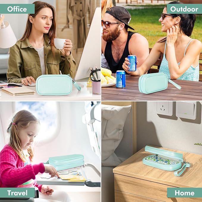 Portable Tampon Organizer - Beige PU Pouch with Handle, Small Case for Feminine Products, Zipper Period Bag for Women's Purse