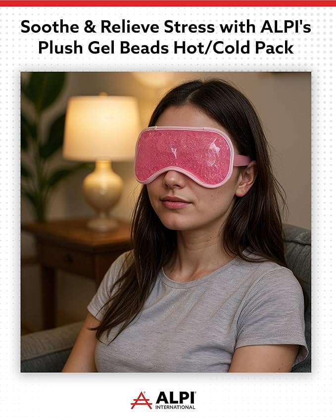 Alpi Plush Gel Beads Hot/Cold Eye Mask – Eye Masks for Dark Circles and Puffiness – Microwavable Plush Pack for Relaxation & Tension Comfort – Reusable Heated or Cooling Compress – Pink, 8”x4”