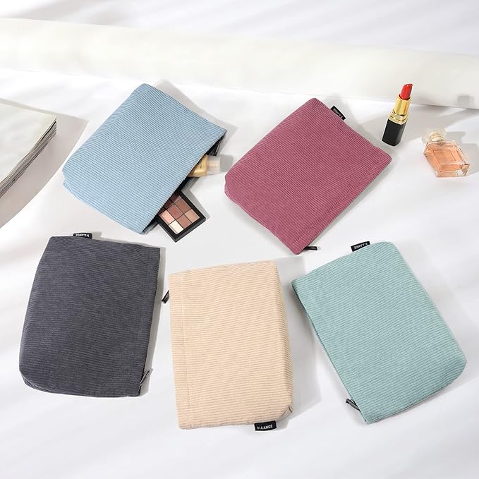 MAANGE Cosmetic Bags for Women Small Makeup Bag for Purse Corduroy Makeup Pouch Travel Makeup Bag with Metal Zipper Make Up Bag for Travelling(BLUE)
