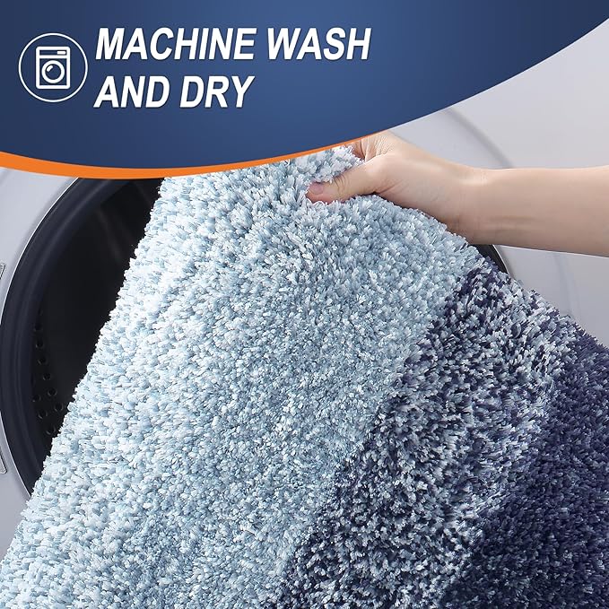 OLANLY Bathroom Rug Set 2 Piece, Soft Absorbent Microfiber Bath Rug Set, Non-Slip, Machine Wash Dry, Plush Shaggy Bath Mats for Bathroom (47"x20"+24"x16", Airy Blue)
