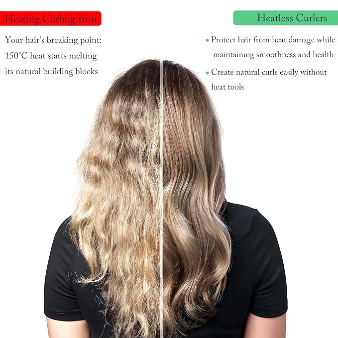 Heatless Curls Hair Curlers to Sleep in – Velvet No-Heat Overnight Curling Rod Headband Set for Long Hair, with Scrunchies & Clip, Wake Up to Beach Waves (Blue, Pack of 1)