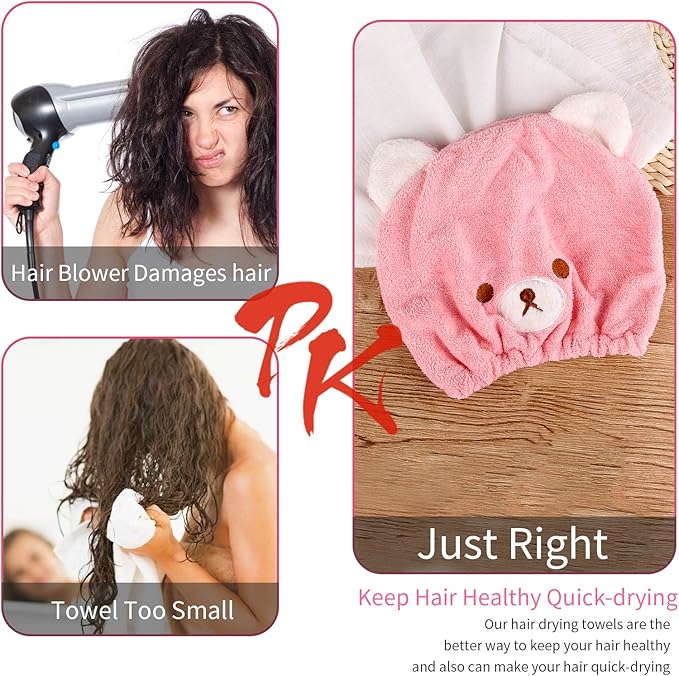 Lamoutor 3Pcs Hair Drying Towel for Kids Girls Soft Absorbent Kids Dry Hair Cap Kids Hair Towel Wrap Head Towel Wraps for Kids