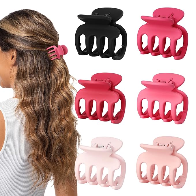 6 Pcs Hair Clips Small Claw Clips for Thin Hair Medium Matte Non-slip Hair Accessories for Women and Girls (Pink)