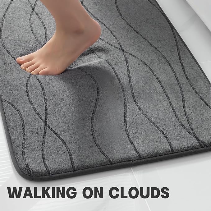 YIHOUSE Memory Foam Grey Bathroom Rug Sets 2 Piece, Ultra Absorbent Bath Mat for Bathroom - Non-Slip Machine Washable & Dry Quickly, 2 Piece Bathroom Mat Set, Dark Grey