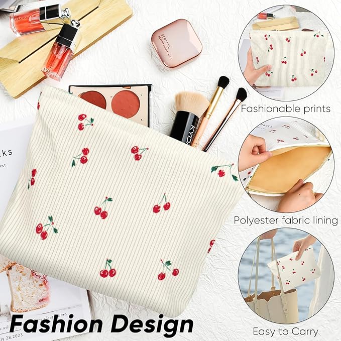 Cute Makeup Pouch for Women Cherries Small Make Up Bag for Purse Zipper Makeup Cosmetic Bags Pouches for Purse Aesthetic Travel Toiletrybags,Red Cherry Cute