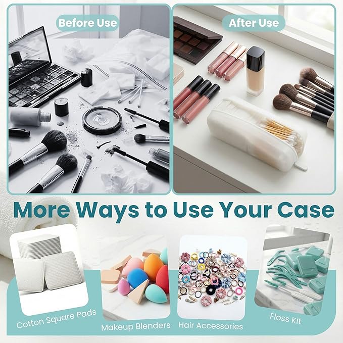 Cotton Pad Swab Travel Case – 2-in-1 Portable Waterproof Qtips Dispenser for Cotton Square Pad & Qtip, Floss, Bobbi Pin, Nail Kit, Hair Accessories Organizer TSA Compliance – VISFRESH (Clear)