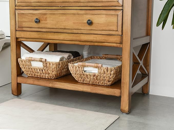 StorageWorks Hand-Woven Storage Baskets with Wooden Handles, Water Hyacinth Wicker Baskets for Organizing, 2 Pack