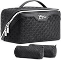 BOYATU Travel Makeup Bag Cosmetic Bags for Women: Large Capacity 3 Pcs Set Make up Bag with Compartments - Waterproof Vegan Leather Toiletry Organizer Bags with Handle (M-71Black)
