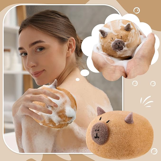 4 Pcs Capybara Bath Loofah Sponge Cartoon Body Scrubber Loofah Soft Mesh Exfoliating Bath Scrubber Shower Ball for Shower Sponge Gifts Exchange Birthday Party