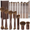 MAANGE 20 Pcs Makeup Brushes with Gift Box, Double-End Multi-functional Makeup Brushes for Blending Liquid Powder Concealer Cream Blush Buffe,Dark Brown