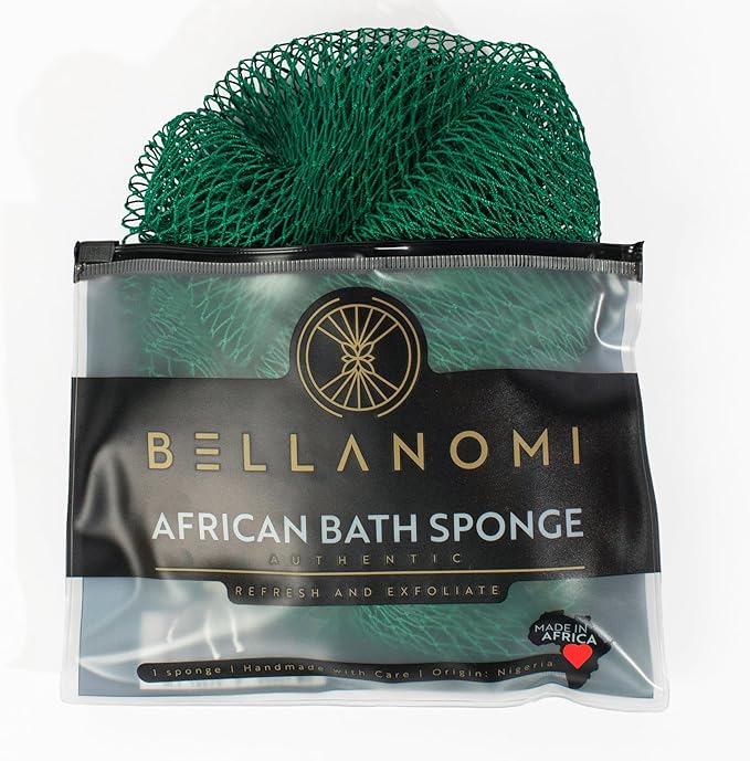 Bellanomi African Exfoliating Net Sponge, Authentic, Ethically sourced from Nigeria, 45 inches Long, Back Scrubber for Daily use (Emerald Green)