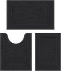 SHACOS Black Bathroom Rugs Sets 3 Piece, 16"x24" + 20"x32" Non Slip Bath Mat and 20"x24" Toilet Rugs U Shaped Washable, Soft Fluffy Water Absorbent Bath Rugs for Bathroom