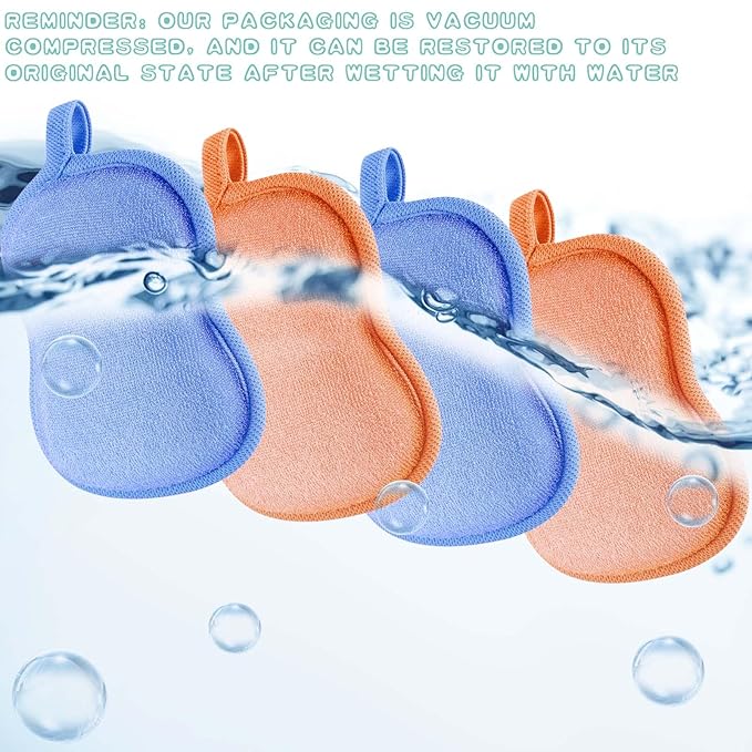 Tatuo 4 Pieces Baby Bath Sponge Cotton Baby Sponge Toddler Soft and Absorbent Loofah for Kids Babies Men Women(Orange,Blue)