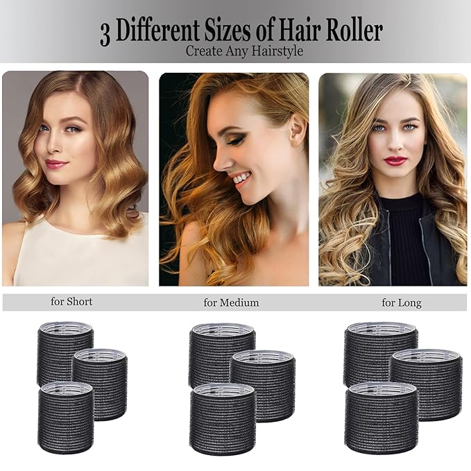 38Pcs Hair Rollers Set,Hair Rollers for Blowout Look, Self Sticky Hair Curlers, Jumbo Large Medium Sizes for Short Long Hair,with18 Rollers 18 Metal Clips & Comb & Storage Bag (Gift Pack)