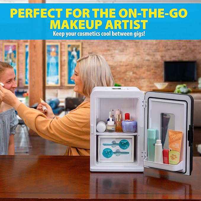 Koozam Mini Portable Compact Fridge and Warmer - For Desk home or travel Keep Your Drinks and Snacks Cosmetics and Skin Care Fresh Anywhere You Go - With Display Controller