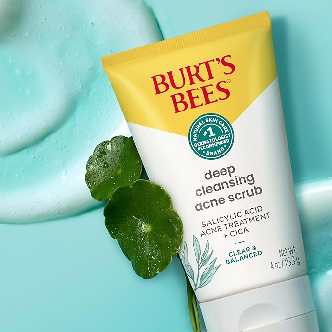 Burt’s Bees Clear and Balanced Deep Cleansing Acne Scrub, Salicylic Acid Acne Treatment with Cica, Facial Cream Exfoliator Helps Unclog Pores and Reduce Acne, 4 Oz (Pack of 2)