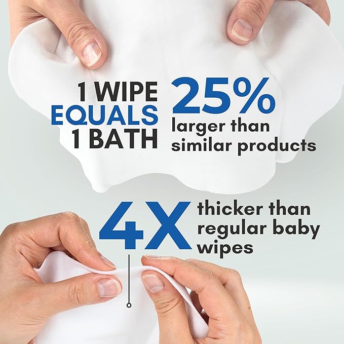 Nurture Rinse Free Bathing Wipes for Adults w/Aloe Waterless Cleansing for sensitive skin Disposable Adult Body Bath Wet Wipe for Disabled Bedridden (Pack of 40 (individually wrapped))