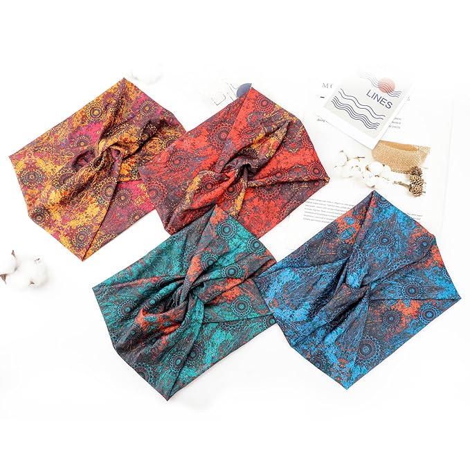DRESHOW 4 Pack Turban Headbands for Women Wide Vintage Head Wraps Knotted Cute Hair Band Accessories