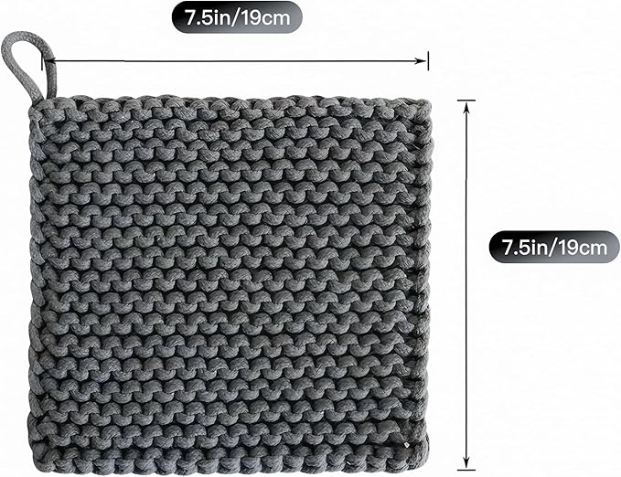 Eiyye Thick Crocheted Pot Holders, Handmade Hot Pads Crocheted Trivets for Kitchen hot Dishes(2-Pack), 8"x8" (Dark Grey)