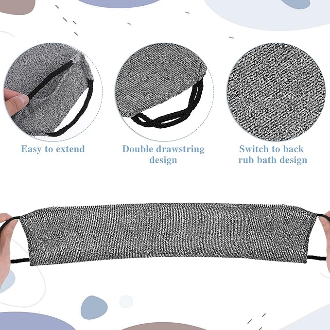 4pcs Exfoliating Back Washers Scrub with Handles Japanese Body Scrubber Cloth Towel for Shower Nylon Back Exfoliator Extended Backs Washers Stretchable Body Bath Pull Strap for Cleans Skin Massages