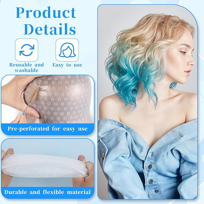 SHENLIU Punched Silicone Highlight Hair Cap with Needle Brushes Set,Reusable Highlighting Poked Hole Hooks for Salon Color Hairdressing Dyeing Staining Tools for Women Men(White)