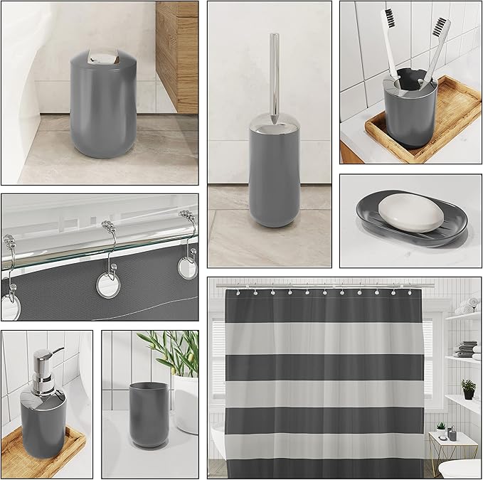 Clara Clark Bathroom Accessories Set - 23PC Shower Curtain Set with Bathroom Trash Can, Grey Bathroom Set, Bathroom Sets with Shower Curtain and Grey Rugs