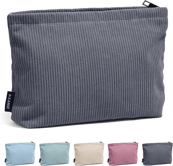 MAANGE Small Makeup Bag For Purse, Travel Cosmetic Bag Makeup Pouch Corduroy Portable Versatile Zipper Pouch For Women(GRAY)