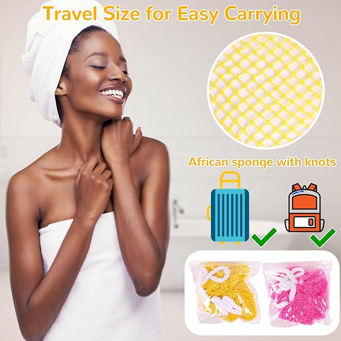 2pcs African Net Sponge Authentic - 45 Inches Exfoliating Body Scrubber for Shower Nylon Bath Sponge Back Scrubber for Daily Use