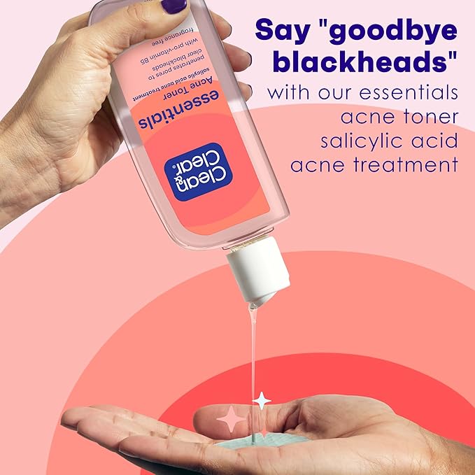 Clean & Clear Essentials Oil-Free Acne Toner, 2% Salicylic Acid Acne Treatment with Pro-Vitamin B5, Deep Pore Facial Toner for Blackheads & Pimples, Fragrance Free, 8 fl. oz