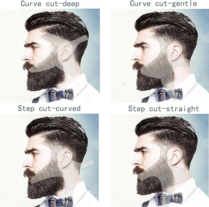 Beard Shaping Tool Template Men -(White) 100% Clear - Premium & Friendly Gift Package -Barber Pencil - Wooden Comb - Best Facial Hair Shaper Instrument - Great All Kind Beards & Shape Style
