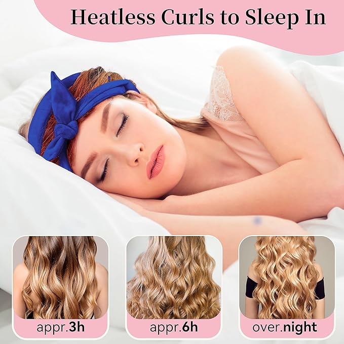Heatless Curling Rod Headband, Upgraded 60" Extra Long Heatless Curls Soft Hair Curlers to Sleep In, Hair Rollers for No Heat Curls - Deep Blue