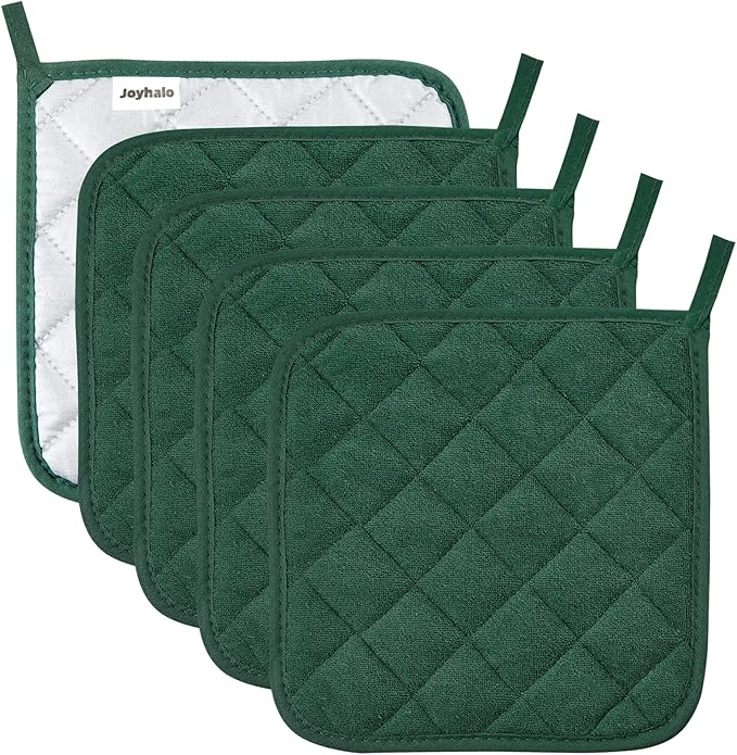 Pot Holders Buffalo Plaid Cotton Heat Resistant Potholder, Pot Holder, Hot Pads, Trivet for Cooking and Baking (5, Dark Green)