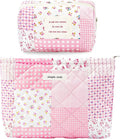 2 Pieces Floral Makeup Bag, Cute Travel Quilted Cotton Small Cosmetic Bag Organizer, Coquette Aesthetic Preppy Pouch Purse Toiletry Bag for Women Girls accessories