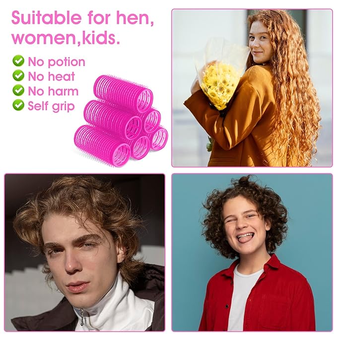18pcs Plastic Hair Rollers Self Grip Hair Rollers with Rat Tail Comb Small Heatless Roller Hair Curlers for Pro Salon Hairdressing and DIY Hairstyles (0.98 X 2.44 Inch)