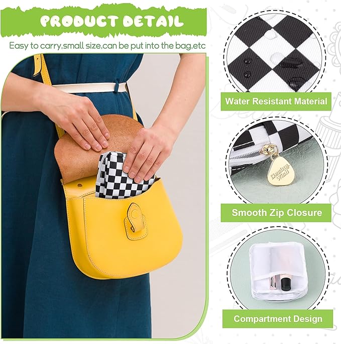 Desing Wish Sanitary Pad Storage Bag Portable Period Bag for Teen Pads/Sanitary Napkins/Small Tampons, Sanitary Napkin Storage Bag First Period Gifts for Teen Girls (Black-white Check)