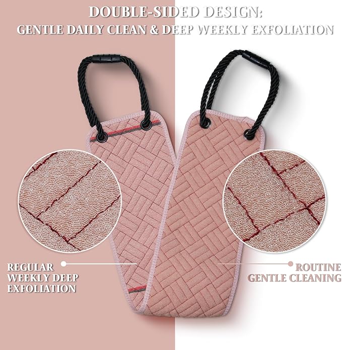 Back Scrubber with Upgraded Handles - 39 Inch Double-Sided Body Exfoliator for Shower/Bath, Deep Cleansing Back Washer for Hard-to-Reach Areas, Unisex (Men & Women) (Pink)