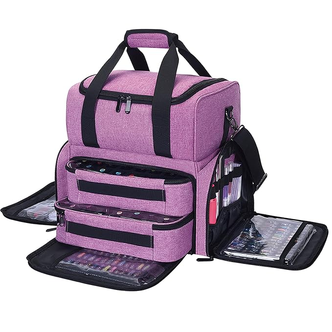 Nail Polish Organizer Holds 80 Bottles & Nail Art Lamp, Portable Large Capacity Storage with 2 Removable Storage Bags Suitable for Manicurists and Manicure Enthusiasts(Purple)