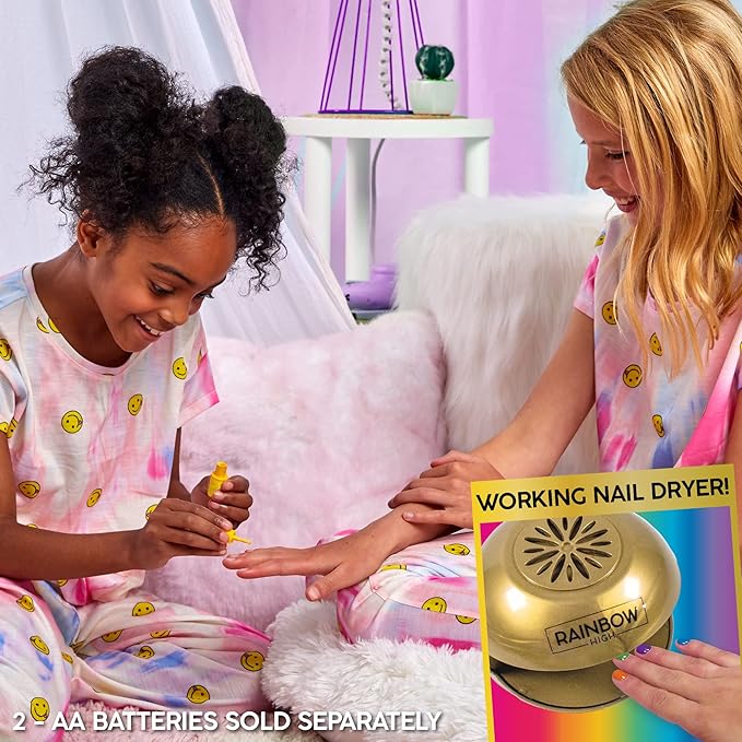 Rainbow High Rainbow Nail Salon by Horizon Group USA, Includes 5 Nail Polishes, Nail Stickers, Stick-On Nails, Glitter & Nail Dryer, Nail Art Kit for Girls Ages 7-12