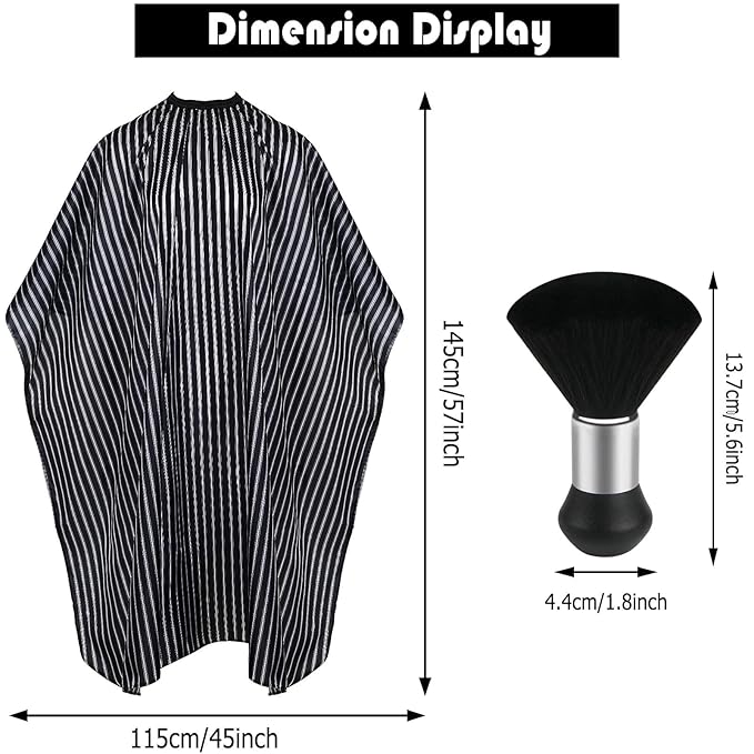 FEBSNOW Professional Hair Cutting Cape with Neck Duster Brush, Salon Barber Cape, Hair Cutting Accessories (Black Stripe)