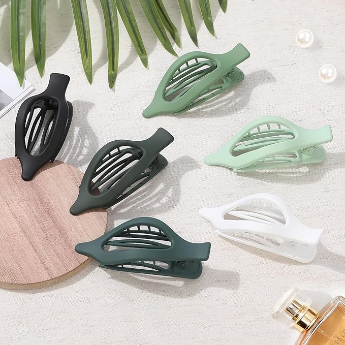 Flat Hair Clips for Women - 6 PCS French Flat Claw Clips Medium Hair Clips for Girls Large Hair Claw Clips for Thick or Thin Hair Strong Hold No Slip Hair Accessories for women (Green)