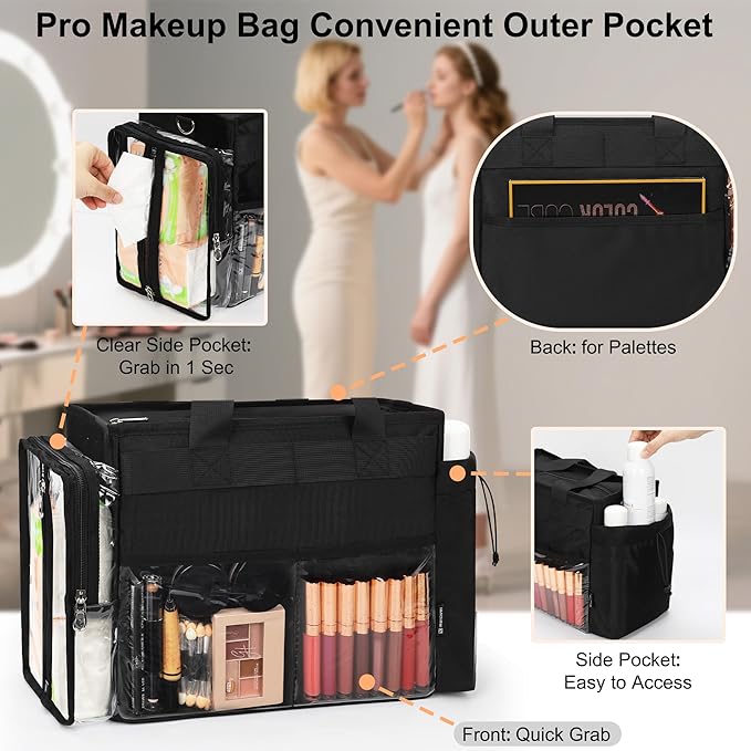 TANTO Extra Large Makeup Bag, Makeup Artist Kit Bag with Divider Professional Cosmetic Bag Organizer Hair Stylist Organizer Bag Mobile Pro Makeup Storage Case Duffle Tote Bag for Makeup Beauty Lover