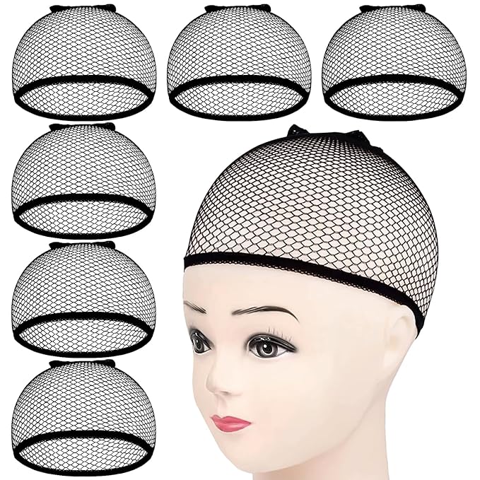 MORGLES 6PCS Wig Cap Non Slip, Black Mesh Net Wig Caps for Women Men, Weaving Hair Net Close End Fishnet