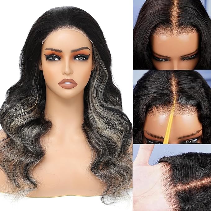Highlight Wear and Go Glueless Wigs Human Hair Pre Cut Body Wave Ombre Lace Front Wig Human Hair Pre Plucked Black and Blond Wavy 5x5 Lace Closure Wigs Human Hair Balayage Wig 30 Inch