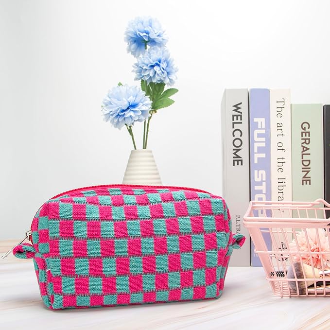 PAZIMIIK Checkered Makeup Bag for Purse Portable Zipper Make Up Pouch Small Cosmetic Case for Travel Accessories (6PCS Mix Color)